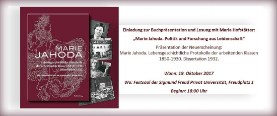 PSY | Buchpräsentation und Lesung: „Marie Jahoda. Politik und Forschung aus Leidenschaft“
